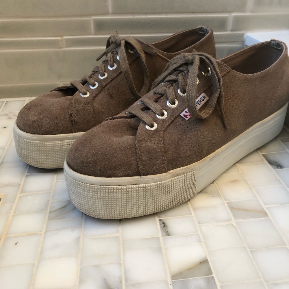 superga suede brown platform sneakers